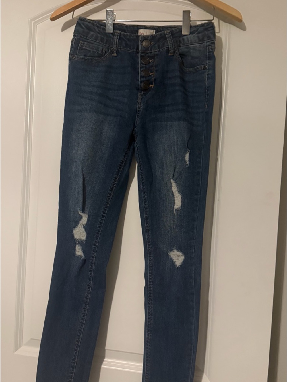 SO Girl’s Skinny Jeans in Dark Blue with Distressed Detail